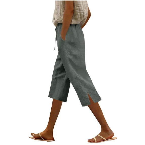 Cavosen Capris for Women Elastic Waist Plus Size Capris Wide Leg Pants Solid Lightweight Breathable Pants