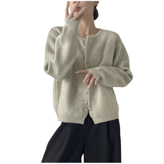 Cavosen Cardigan for Women Button Down Crew Neck Cropped Outfits Long Sleeve Stretch Comfortable Clothes