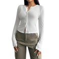 thumbnail image 1 of Cavosen Cardigan for Women Button Down V Neck Cropped Outfits Knit Long Sleeve Stretch Comfortable Clothes, 1 of 8
