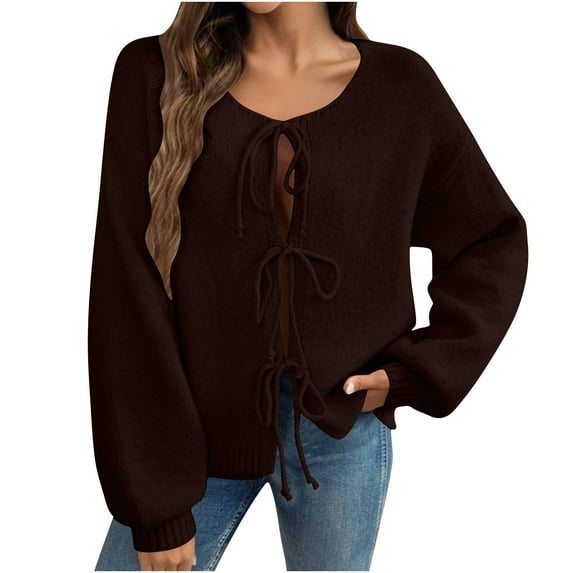 Cavosen Cardigan for Women Open Front Bow Cropped Outfits Long Sleeve Knit Stretch Comfortable Clothes