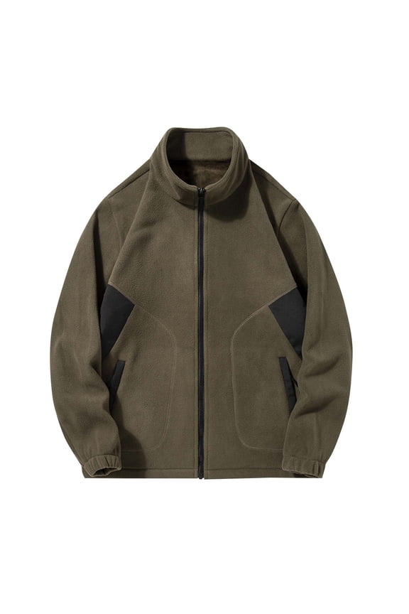 Cargo Jacket with Zipper for Men Stand Collar Coat with Pockets Solid Color Athletic Versatile Tops
