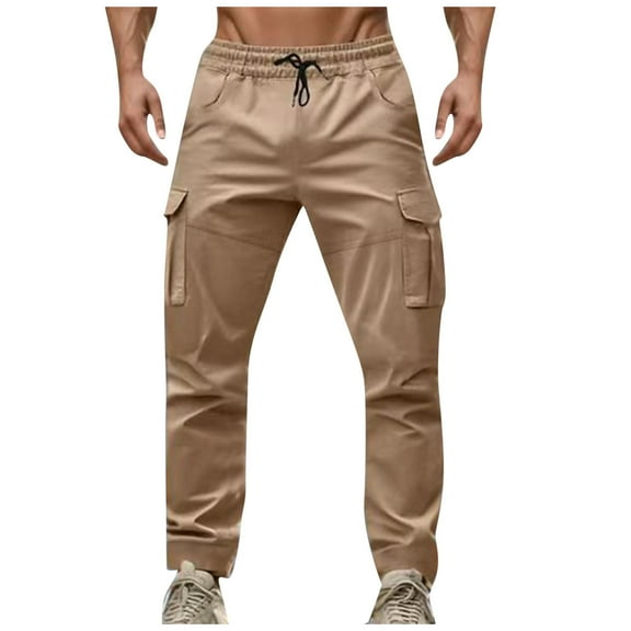 Cavosen Cargo Pants Man Low waist Trousers with Pockets Solid Elastic Waist Bottoms Drawstring Windbreaker Casual Clothes