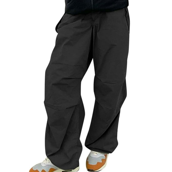 Cavosen Cargo Pants Women Low Waist Trousers with Pockets Solid Regular Elastic Waist Bottoms Windbreaker Clothes