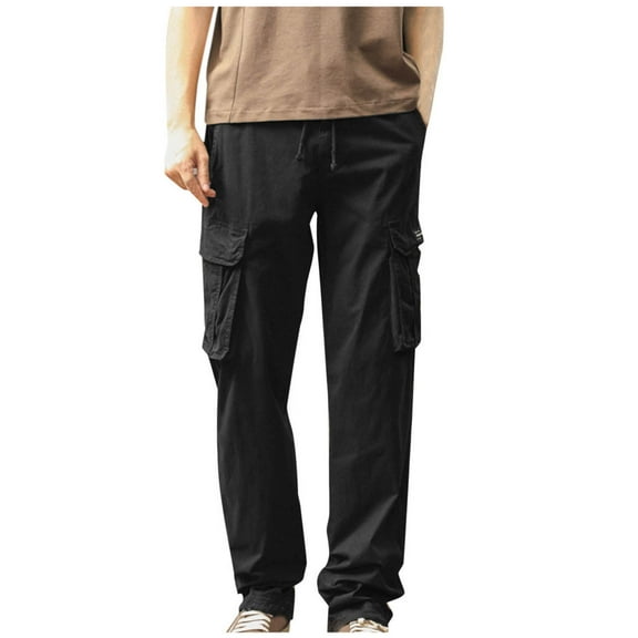 Cavosen Cargo Pants for Men Low waist Trousers with Pockets Solid Elastic Waist Bottoms Windbreaker Versatile Clothes