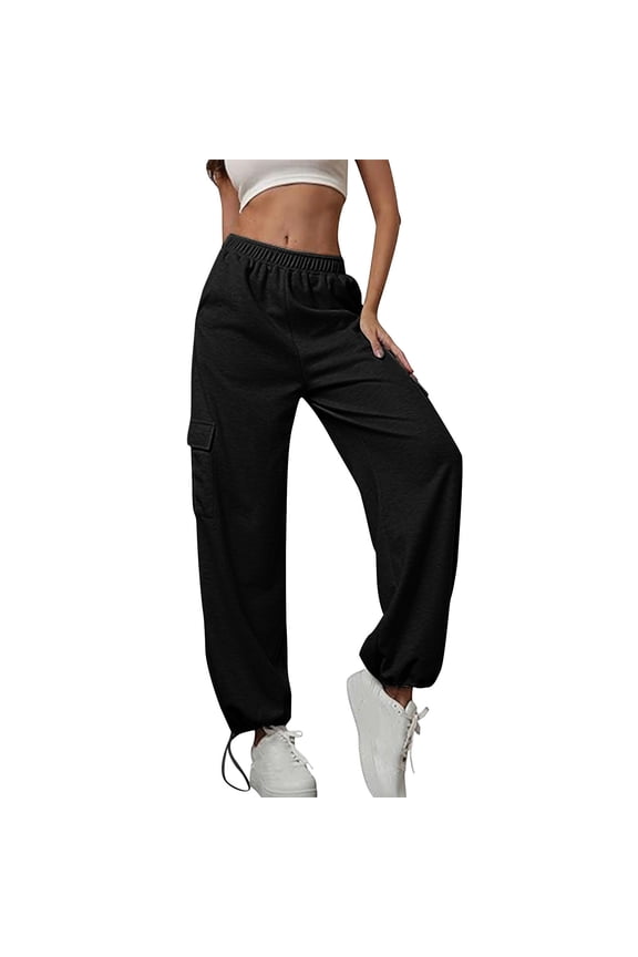 Cargo Pants for Women Baggy Low Waist Trousers with Pockets Palazzo Bottoms Drawstring Windbreaker Clothes