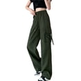thumbnail image 1 of Cavosen Cargo Pants for Women Low Waist Trousers with Pockets Solid Regular Elastic Waist Bottoms Windbreaker Clothes, 1 of 3