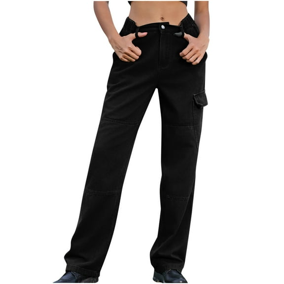 Cavosen Cargo Pants for Women Mid Waist Trousers with Pockets Regular Bottoms Straight Leg Windbreaker Clothes