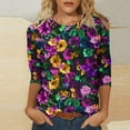 thumbnail image 1 of Cavosen Carnival 3/4 Length Sleeve Womens Tops Loose Fit Mardi Gras Mask Graphic Print Shirts Round Neck Party Festival Blouse Casual Stylish Holiday Tops Party Funny Tees L, 1 of 5