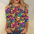 thumbnail image 1 of Cavosen Carnival Cute 3/4 Sleeve Tops for Women Mardi Gras Shiny Mask Graphic Print Blouse Crewneck Party Holiday Tops Loose Fashion Festival Shirts Dressy Party Funny Tees 5XL, 1 of 5