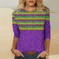 thumbnail image 1 of Cavosen Carnival Day 3/4 Length Sleeve Blouses for Women Holiday Mardi Gras Round Neck Tops Striped Graphic Print Shirts Festival Novelty Blouse Casual Athletic Tees Party Tuesday 2XL, 1 of 5