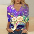 thumbnail image 1 of Cavosen Carnival Day Shirts for Women 3/4 Length Sleeves Holiday Mardi Gras V Neck Blouse Mask Graphic Print Tops Festival Novelty Shirts Loose Workout T-Shirts Party Shrove Tuesday 2XL, 1 of 4