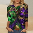thumbnail image 1 of Cavosen Carnival Day Tops for Women 3/4 Sleeve Round Neck Shirts Holiday Mardi Gras Tops Mask Graphic Print Shirts Festival Stylish Blouse Loose Athletic T-Shirts Party Shrove Tuesday XL, 1 of 5