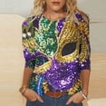 thumbnail image 1 of Cavosen Carnival Day Women's Tops 3/4 Sleeve Length Festival Mardi Gras Crewneck Shirts Mask Graphic Print Blouse Holiday Fashion Tops Casual Athletic Tees Party Shrove Tuesday T-Shirts 3XL, 1 of 5