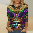 thumbnail image 1 of Cavosen Carnival Day Women's Tops and Blouses 3/4 Sleeves Festival Mardi Gras Crewneck Shirts Mask Graphic Print Tops Holiday Fashion Blouse Loose Athletic Tees Party Shrove Tuesday S, 1 of 5