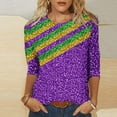 thumbnail image 1 of Cavosen Carnival Day Womens 3/4 Sleeve T Shirts Casual Festival Mardi Gras Crewneck Tops Striped Graphic Print Blouse Holiday Novelty Shirts Loose Athletic Tees Party Shrove Tuesday 3XL, 1 of 5