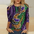thumbnail image 1 of Cavosen Carnival Day Womens 3/4 Sleeve T Shirts Casual Festival Mardi Gras Round Neck Tops Mask Graphic Print Blouse Holiday Stylish Shirts Dressy Going out T-Shirts Party Tuesday 2XL, 1 of 5