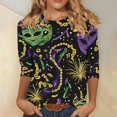 thumbnail image 1 of Cavosen Carnival Day Womens 3/4 Sleeve Tops T Shirts Festival Mardi Gras Round Neck Shirts Mask Graphic Print Blouse Holiday Novelty Tops Dressy Athletic Tees Party Shrove Tuesday M, 1 of 5