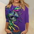 thumbnail image 1 of Cavosen Carnival Day Womens Dressy Tops 3/4 Length Sleeves Festival Mardi Gras Round Neck Tops Mask Graphic Print Shirts Holiday Stylish Blouse Loose Athletic Tees Party Tuesday 3XL, 1 of 5