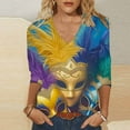 thumbnail image 1 of Cavosen Carnival Day Womens Shirts Three Quarter Sleeve Festival Mardi Gras V Neck Blouse Mask Graphic Print Tops Holiday Stylish Shirts Casual Workout Tees Party Shrove Tuesday 3XL, 1 of 4