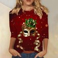 thumbnail image 1 of Cavosen Carnival Ladies Tops and Blouses 3/4 Sleeve Dressy Mardi Gras Shiny Mask Graphic Print Shirts Round Neck Party Festival Blouse Comfy Trendy Holiday Tops Party Funny Tees M, 1 of 5