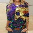 thumbnail image 1 of Cavosen Carnival Womens 3/4 Sleeve Shirts Mardi Gras Shiny Mask Graphic Print Blouse Round Neck Party Festival Tops Comfy Stylish Holiday Shirts Dressy Party Funny Tees L, 1 of 5