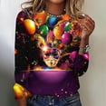 thumbnail image 1 of Cavosen Carnival Womens Dressy Tops Long Sleeve Mardi Gras Shiny Mask Graphic Print Blouse Round Neck Party Festival Tops Loose Trendy Holiday Shirts Party Funny Tees Purple 4XL, 1 of 4