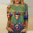 thumbnail image 1 of Cavosen Carnival Womens Tops 3/4 Sleeve T Shirt Mardi Gras Shiny Mask Graphic Print Blouse Crewneck Party Holiday Shirts Loose Trendy Festival Tops Dressy Party Funny Tees 2XL, 1 of 5