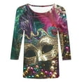 thumbnail image 1 of Cavosen Carnival Womens Tops Casual 3/4 Sleeve Mardi Gras Shiny Mask Graphic Print Shirts Crewneck Party Festival Tops Loose Stylish Holiday Blouse Dressy Party Funny T-Shirt 2XL, 1 of 5