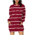 thumbnail image 1 of Cavosen Casual Dresses for Women Short Red Long Sleeve Hoodie Dress Mini Sweatshirt Pullover Hooded Neck Knee Length Dress Striped Loose Dress with Pocket Fall Winter Clothes L, 1 of 5