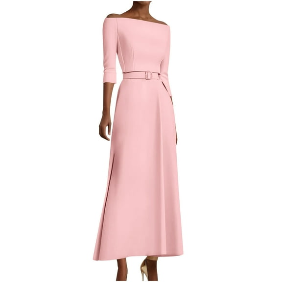 Cavosen Casual Dresses for Women Bodycon One Shoulder Evening Gowns with Belt Maxi Cocktail Elegant Dress