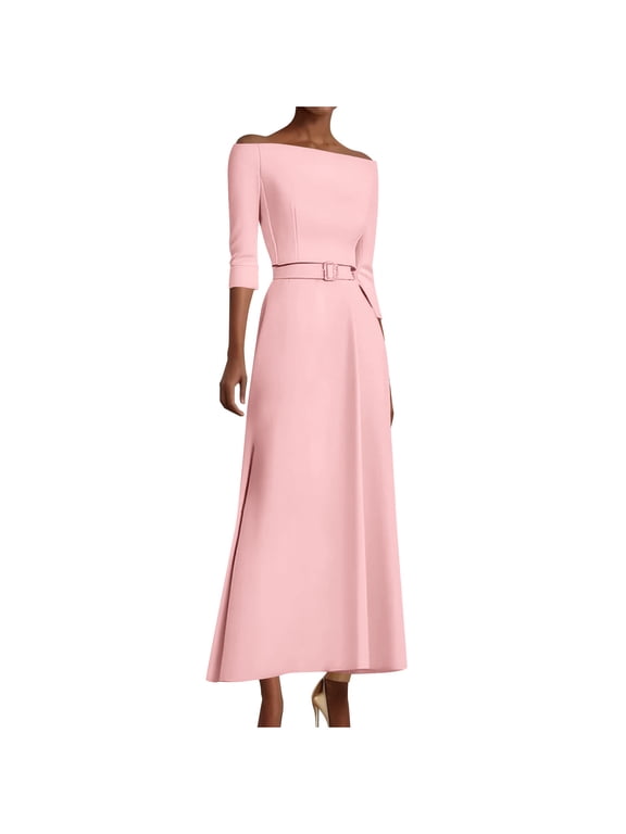 Casual Dresses for Women Bodycon One Shoulder Evening Gowns with Belt Maxi Cocktail Elegant Dress