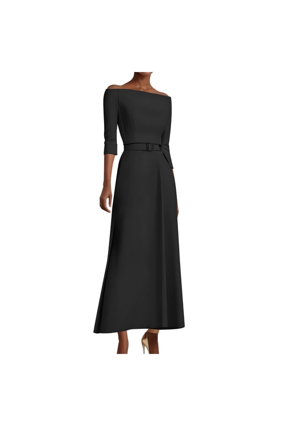 Casual Dresses for Women Bodycon One Shoulder Evening Gowns with Belt Maxi Cocktail Elegant Dress