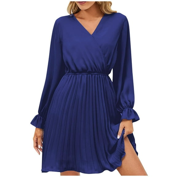 Cavosen Casual Dresses for Women V Neck Shirred Ruffle Evening Gowns Evening Gowns Mid Waist Party Wedding Dress