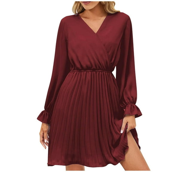 Cavosen Casual Dresses for Women V Neck Shirred Ruffle Evening Gowns Evening Gowns Mid Waist Party Wedding Dress