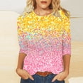 thumbnail image 1 of Cavosen Casual Women's Shirts 3/4 Length Sleeve Gradient Sparkle Glitter Shiny Print Blouse Round Neck Loose T-Shirts Dressy Trendy Tops Workout Tees Summer Plus Size 3XL, 1 of 5