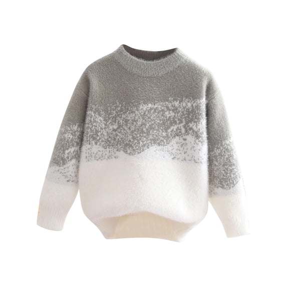 Cavosen Children's Gradient Round Neck Long Sleeved Sweater Knitted Elastic Warm Soft Cute Lightweight Casual Clothes Size 5-13T