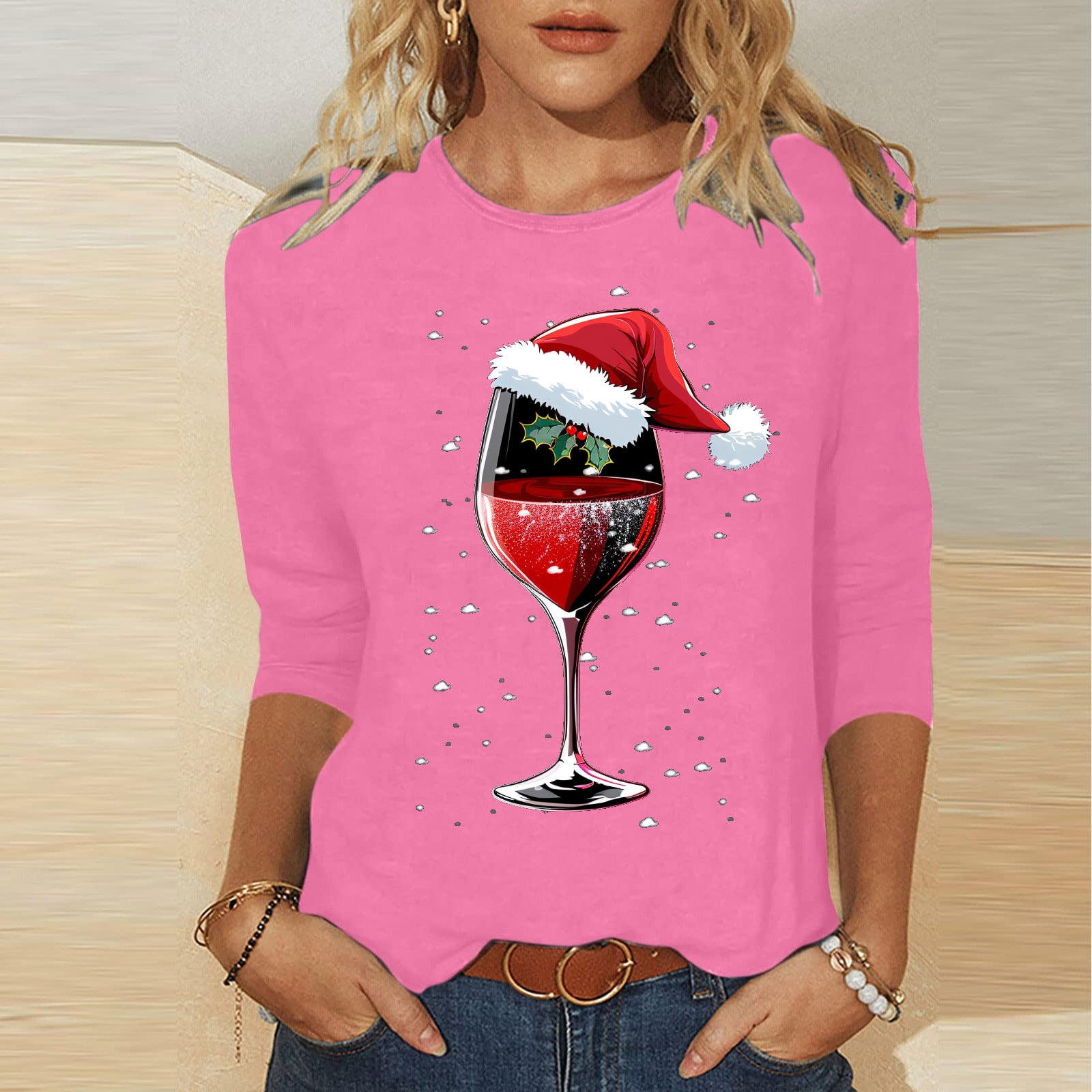 Cavosen Christmas Womens Shirts Dressy Casual Xmas Cute Wine Glass Print  Cute Tees 3/4 Sleeve Round Neck T Shirts Trendy Festival Tops Holiday Flowy  Shirts Fall Winter Blouse - Walmart.com, image size:1600x1600