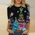 thumbnail image 1 of Cavosen Christmas Blouses for Women 3/4 Sleeve Glitter Xmas Tree Print Tops Crew Neck Shirts Holiday Trendy Blouse Vacation Festival T-Shirt Cute Going Out Party Clothes, 1 of 5