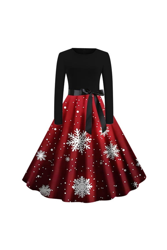 Christmas Casual Wedding Guest Dress Crew Neck Long Sleeve Midi Evening Gowns Ball Dress Elegant A Line Wedding Guest Cocktail Party Dress