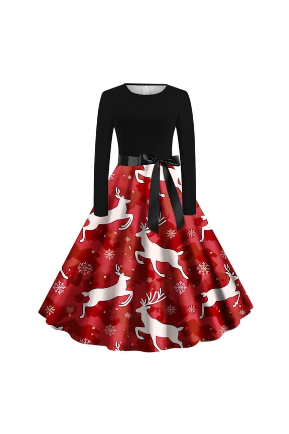 Christmas Casual Wedding Guest Dress Crew Neck Long Sleeve Midi Evening Gowns Ball Dress Elegant Wedding Guest Cocktail Party Dress