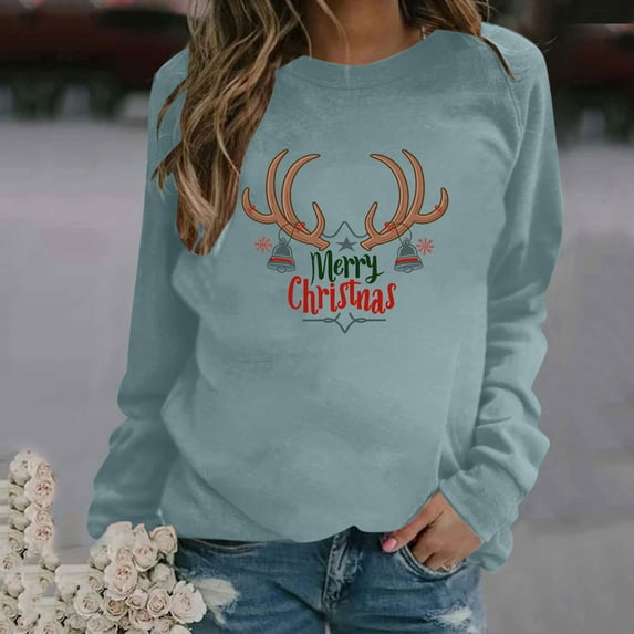Cavosen Christmas Crewneck Sweatshirt Womens Xmas Cute Merry Christmas Letter Print Pullover Sweatshirts Raglan Long Sleeve Casual Loose Sweatshirt Shirts Festival Party Clothes