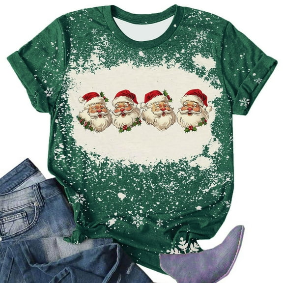 Cavosen Christmas Cute Tops for Women Short Sleeve Xmas Santas Print Shirts Tunic Crew Neck Casual Loose Dressy Blouse Fashion Festival Tees Holiday T Shirts Fall Winter Tops