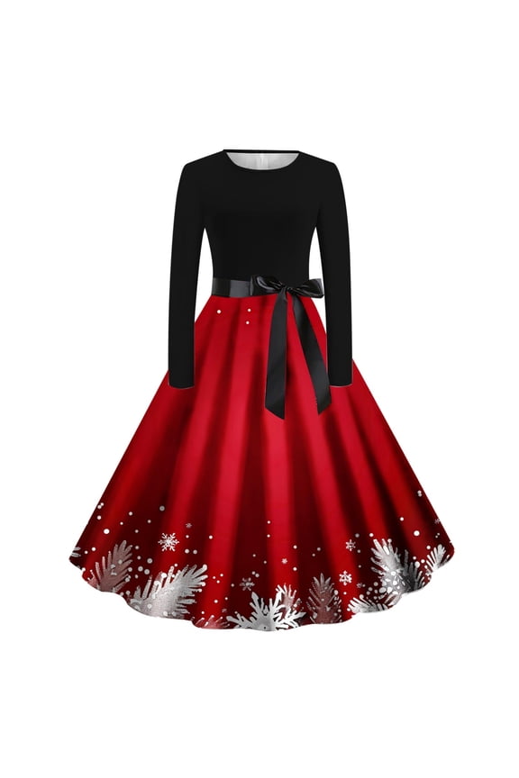 Christmas Fall Wedding Dress Crew Neck Long Sleeve Midi Evening Gowns Ball Dress Elegant Wedding Guest Cocktail Party Dress