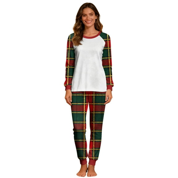 Cavosen Christmas Funny Christmas Pajamas for Women Long Sleeve Cute Crew Neck Shirt Straight Leg Pants Plaid Lightweight Comfy Sleepwear with Pocket Red M