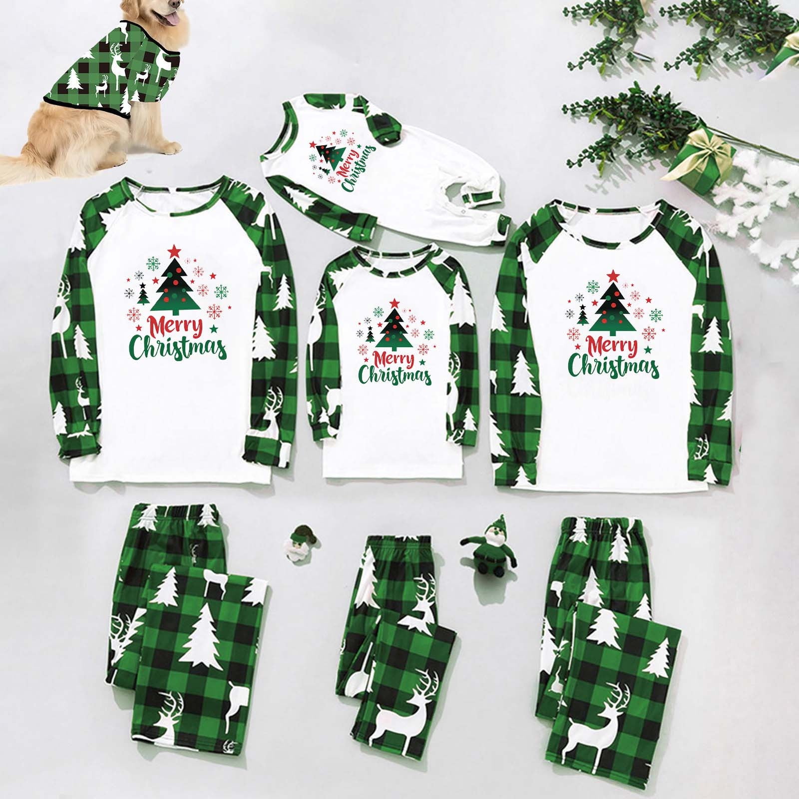 Qiylii Family Matching Christmas Pajamas Set - Long Sleeve Deer Tops