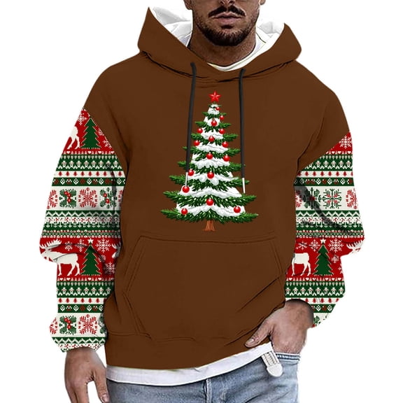 Cavosen Christmas Mens Zip up Hoodie Big and Tall Long Sleeve Loose Hoodie Christmas Tree Graphic Stretch Drawstring Sweatshirt Casual Tops