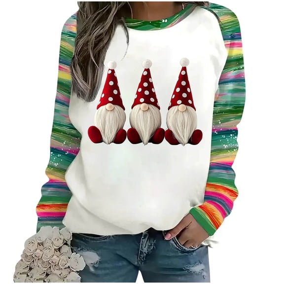 Cavosen Christmas Plus Size Long Sleeve Tops for Women Crew Neck Long Sleeve Cute Pullover Santa Graphic Solid Stretch Loose Raglan Sleeve Blouses Party Shirt Tops