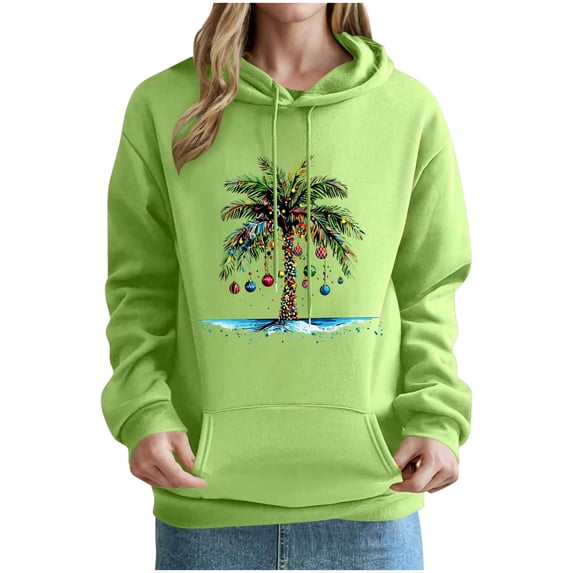 Cavosen Christmas Plus Size Tops for Women Long Sleeve Cute Pullover Palm Tree Solid Stretch Blouses Party Shirt Tops