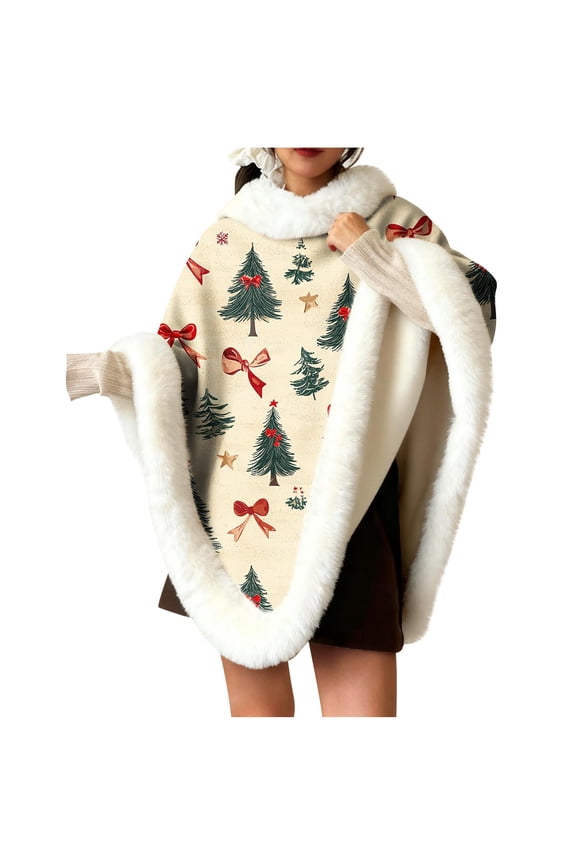 Christmas Shawl Wraps for Women Fleece Elegant Shawls Christmas tree Soft Thicken Warm Open Front Scarves Casual Fall Everyday Wear