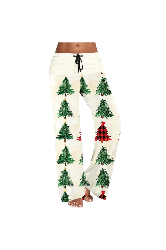 Christmas Sweat Pants for Girls Baggy Trousers Christmas Tree Elastic Waist Bottoms Lightweight Workout Pants